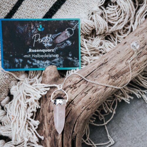 Rosenquarz-Pendel mit Halbedelstein